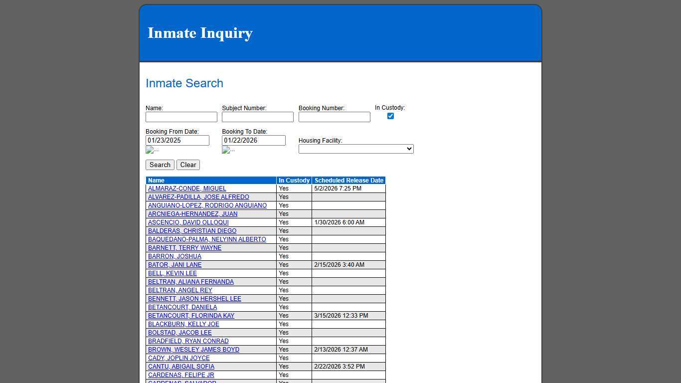 Inmate Search